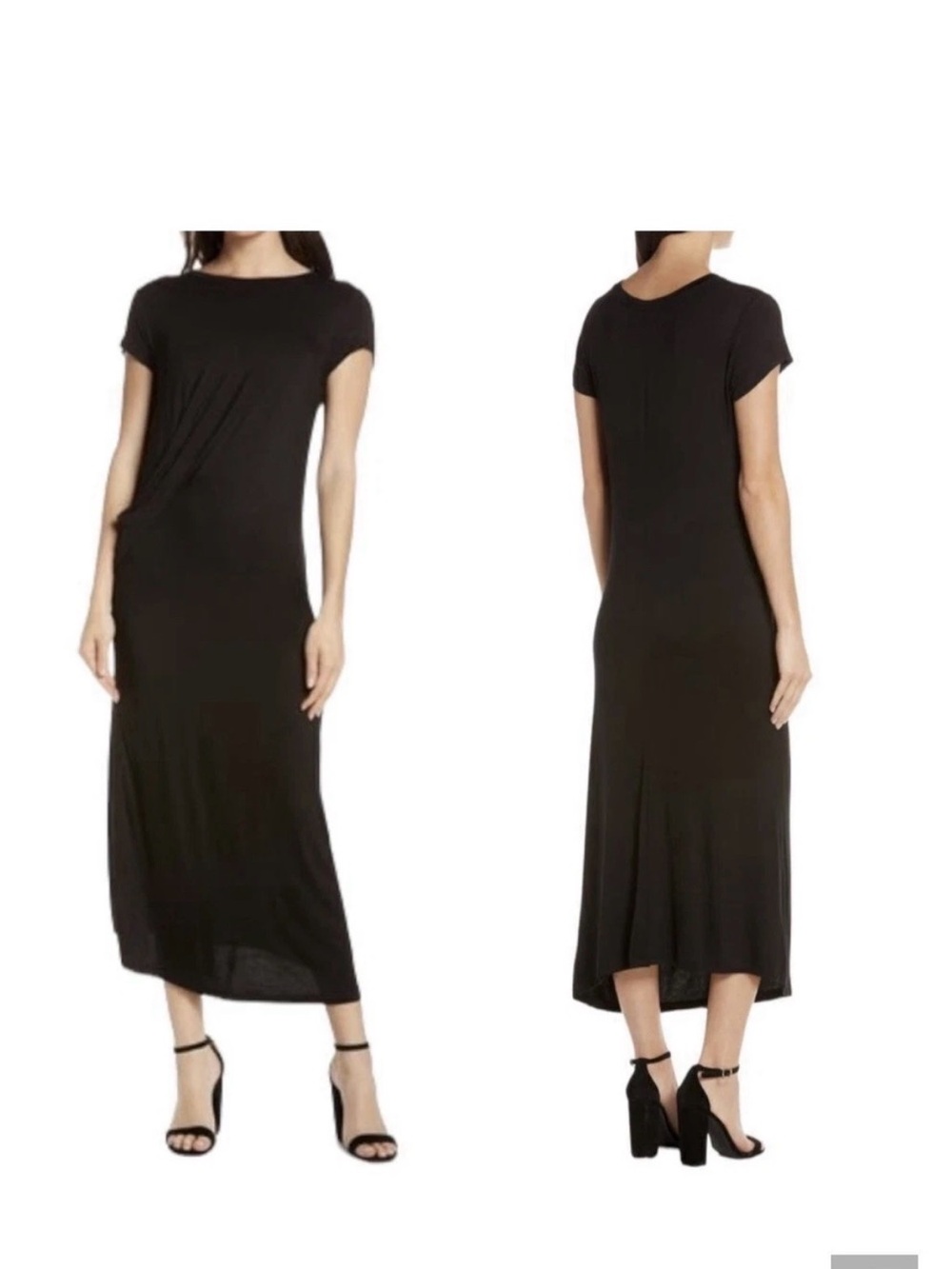 NWT CAARA Ruched Black Short-Sleeve Midi Dress Size XL.